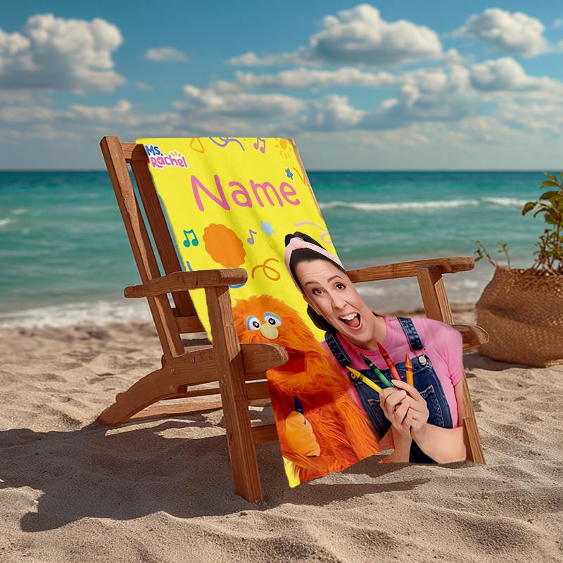 Custom Name Ultra-Soft Beach Towel with Ms. Rachel Theme,Ideal for Pool - Camping, Diving - Perfect Travel Essential, Vibrant Beach Towel.