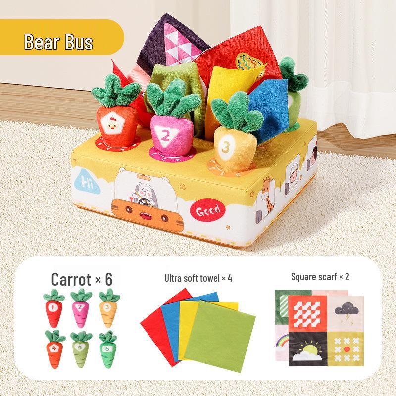 Little Bear Bus Radish Pull Educational Tear-Resistant Tissue Box Game for Babies