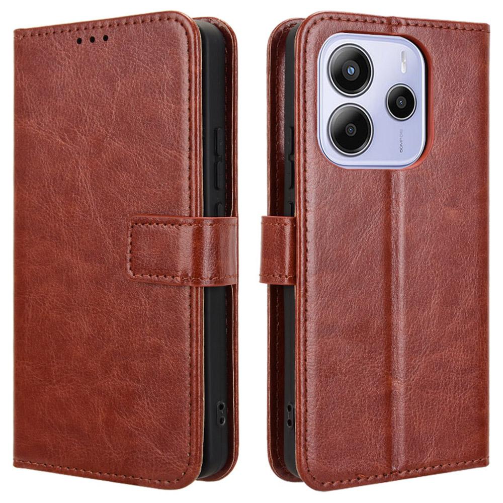 

Для Xiaomi Redmi Note 14 4G (163,25x76,55x8,16 мм) Чехол Crazy Horse Texture PU Leather Phone Wallet Cover Brown