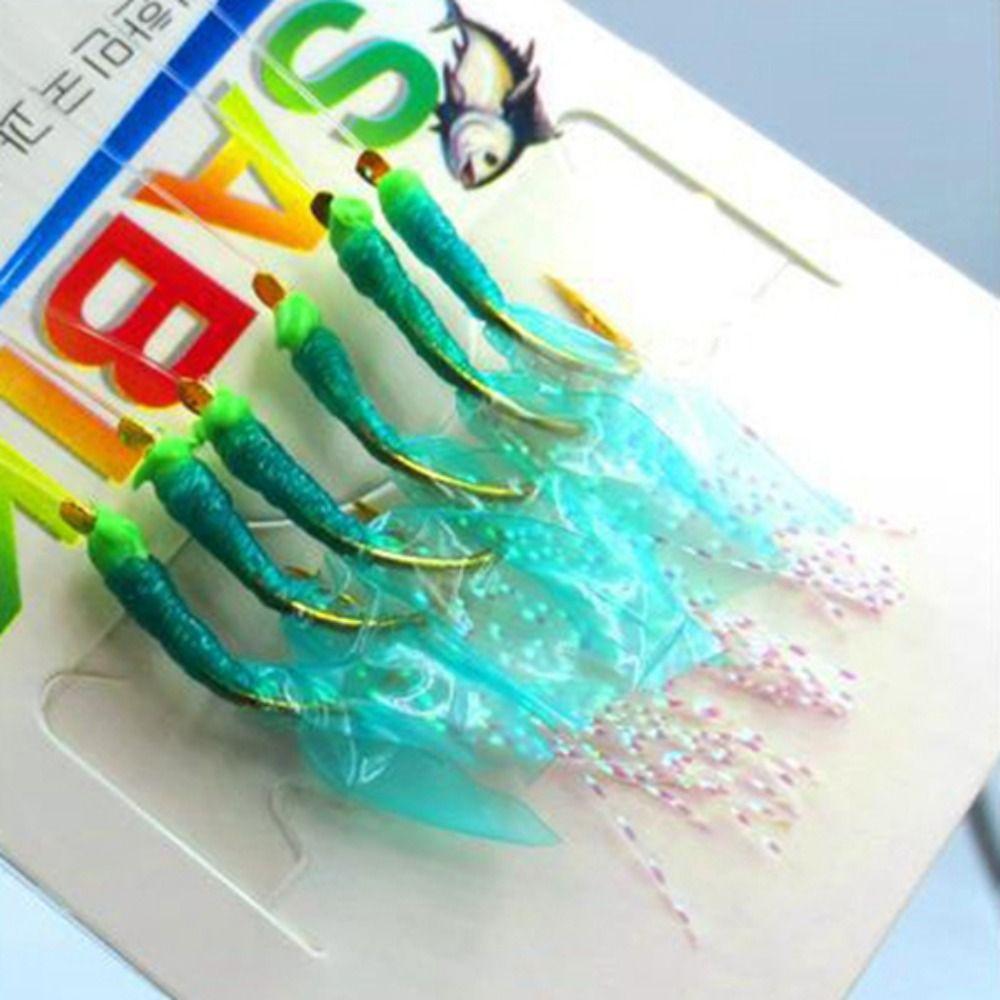 Golden Sabiki Sea Fishing Rigs Lures Golden Tied Hooks Green Rubber Lures  Sea Fishing