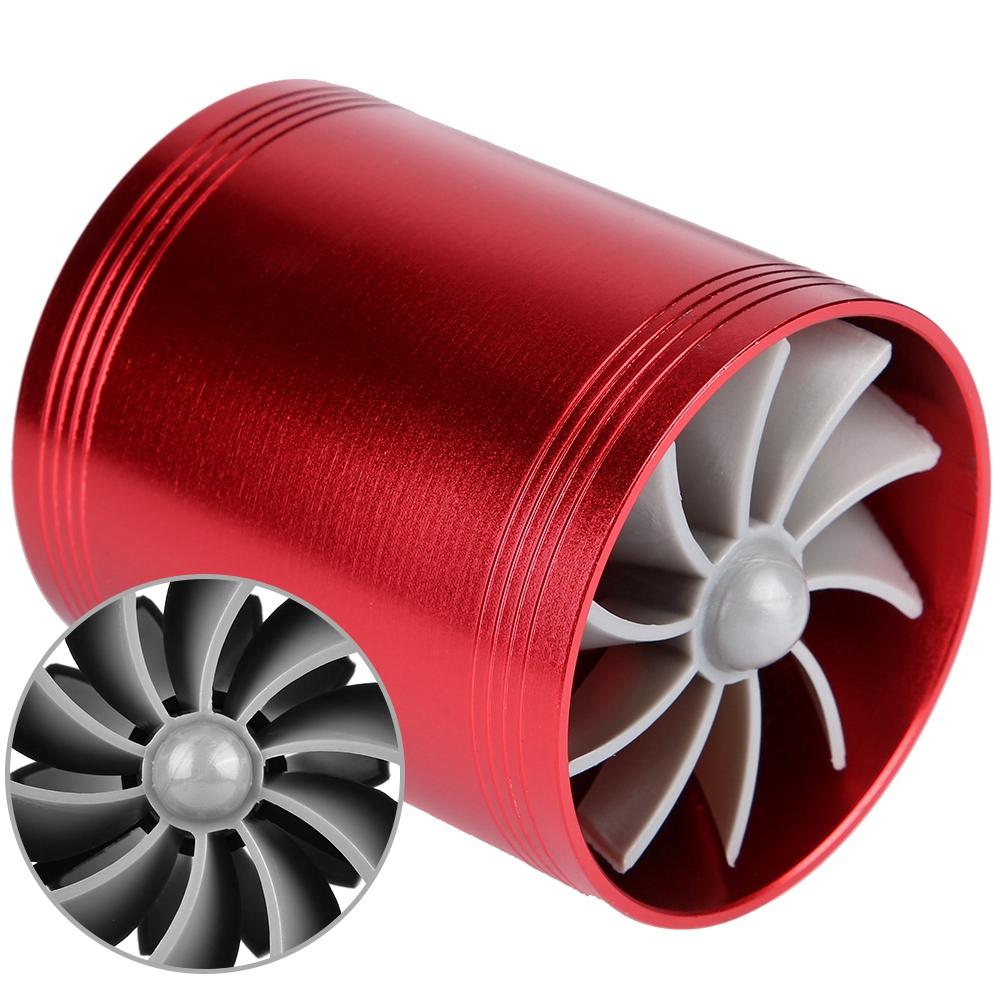 Car Air Intake Turbonator Dual Fan Turbine Super Charger Gas Fuel Saver Turbo Red