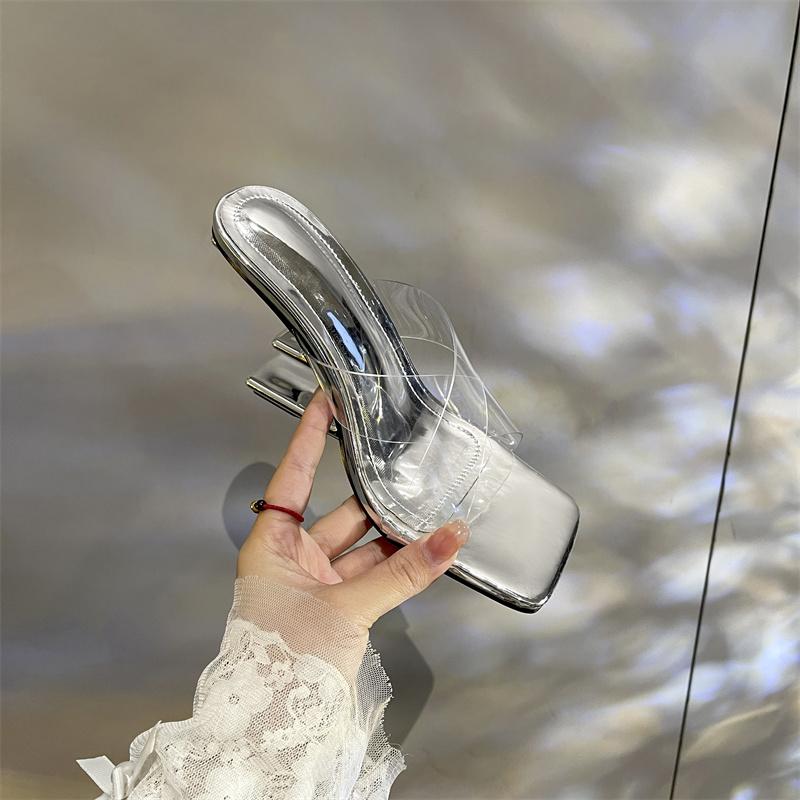 Fashion Summer New Style Fashion Transparent Golden Fretwork Heels Sandals Women Sexy High Heels Slippers Exposed Toes Party Shoes