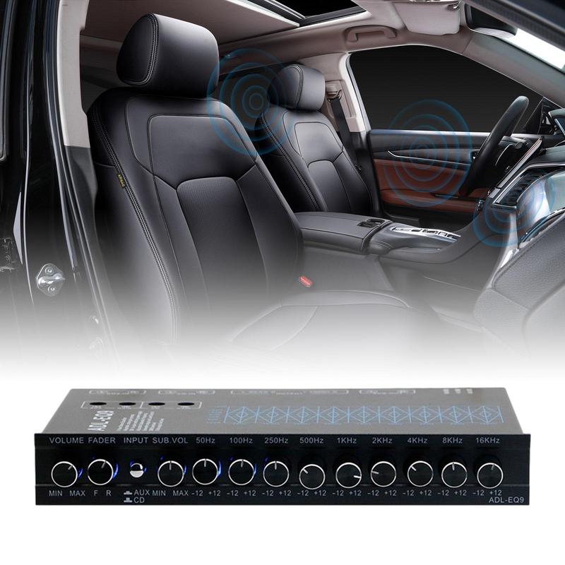 Vehicle Audio Equalizer 9 Band Adjustable DSP Chip Metal Case Subwoofer Output for Car Boat RV