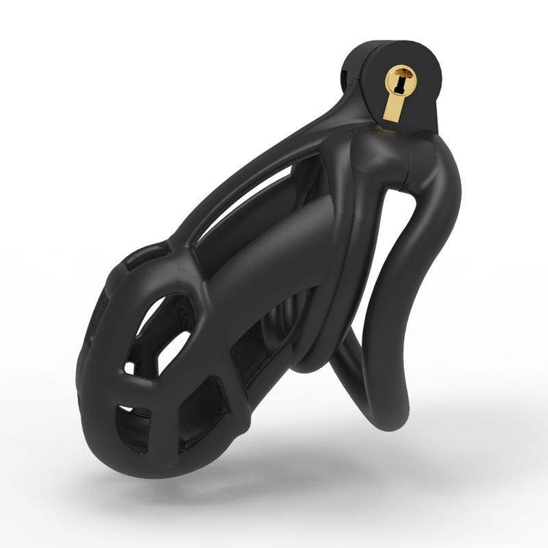 1pc Male Penis Cage Lock Chastity Cage With Lock & 4 Rings Resin Virginity For Men Breathable Cock Ring