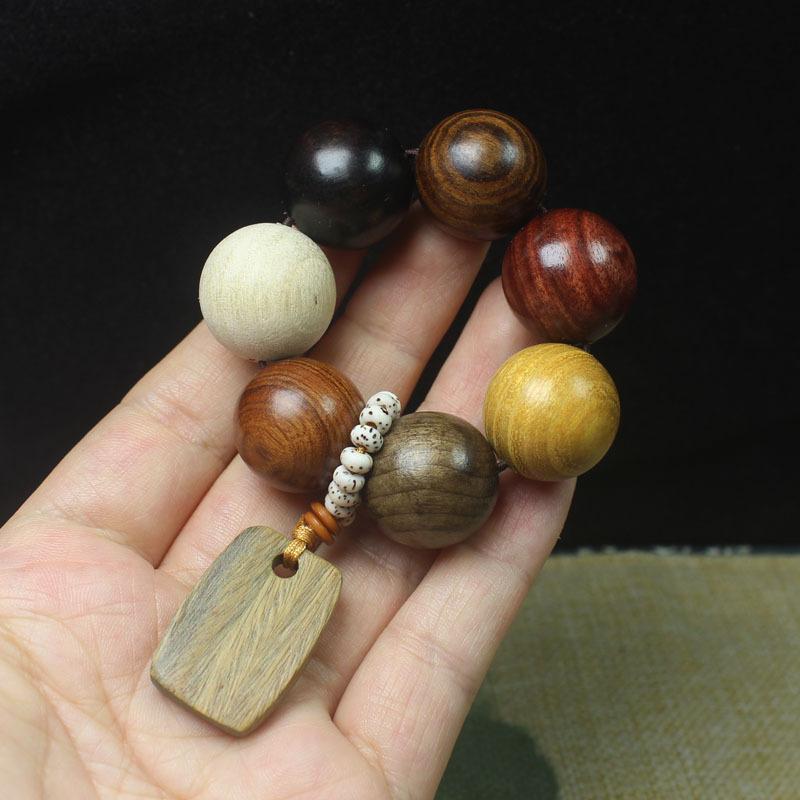 20mm Multi-Color Sandalwood Beaded Bracelet, Chinese Style Handheld Prayer Beads, Ethnic Fashion Wrist Jewelry for Men and Women