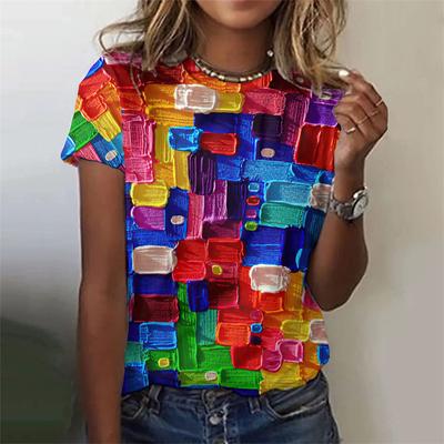 Olejomalba Gradient 3D Tištěné Tričko Pro Ženy Barevný Vzor Trička Letní Móda Street Trička Krátký Rukáv O-Výstřih Top