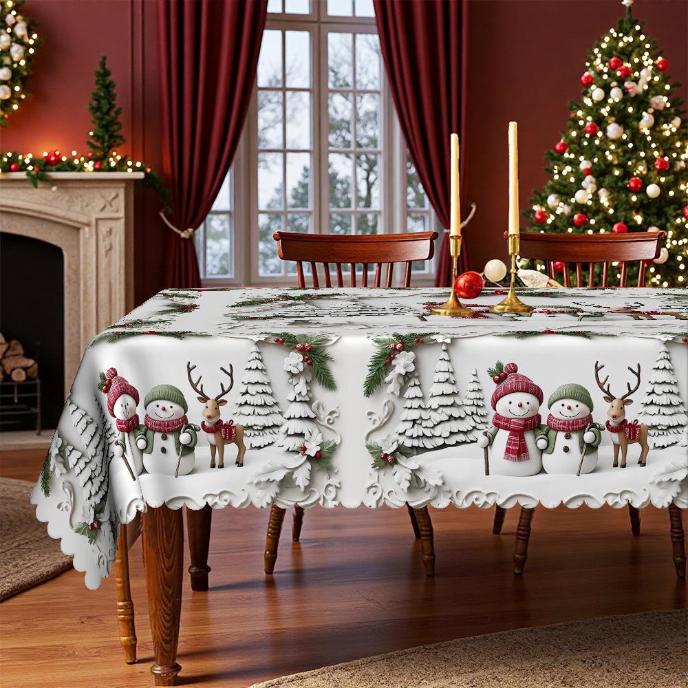 Runder Weihnachtstischdecke, Tischdecke mit Weihnachtsmotiv, Winter Schneemann Baum Weihnachtsmann Wasserdicht Waschbar Tischdecke