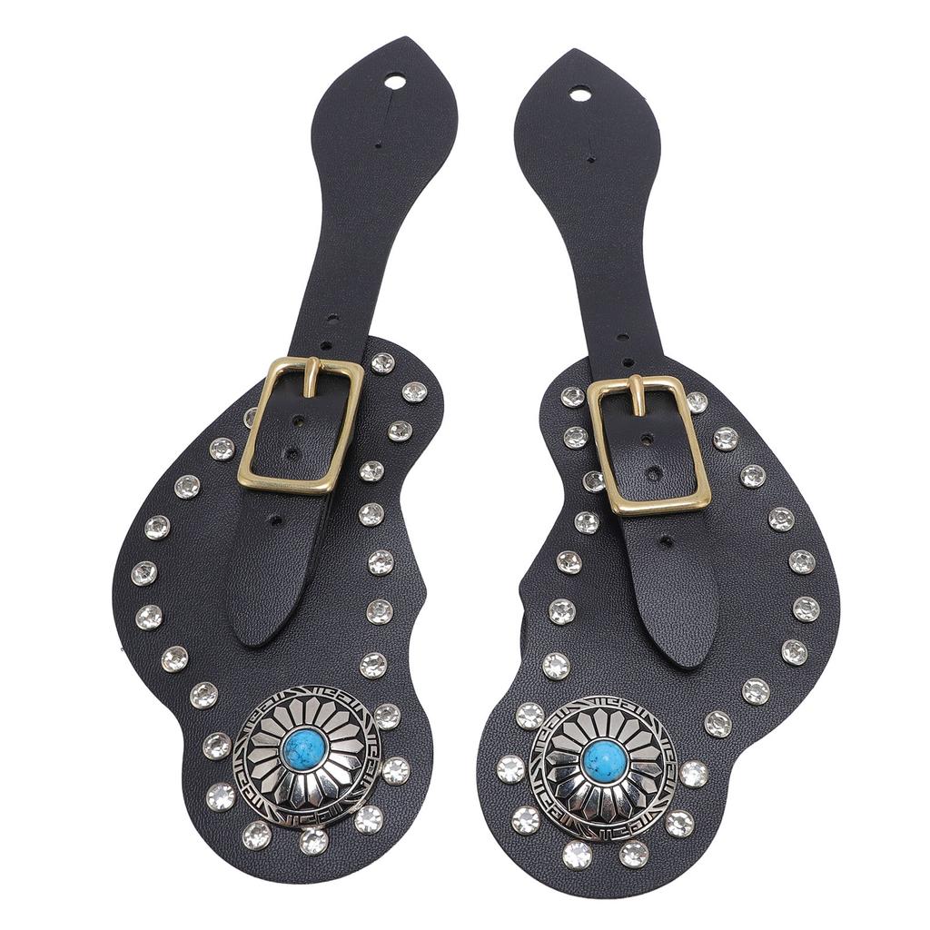 2Pcs Spur Strap Set Artificial Lther Rhinestone Decorations Spur Holder for