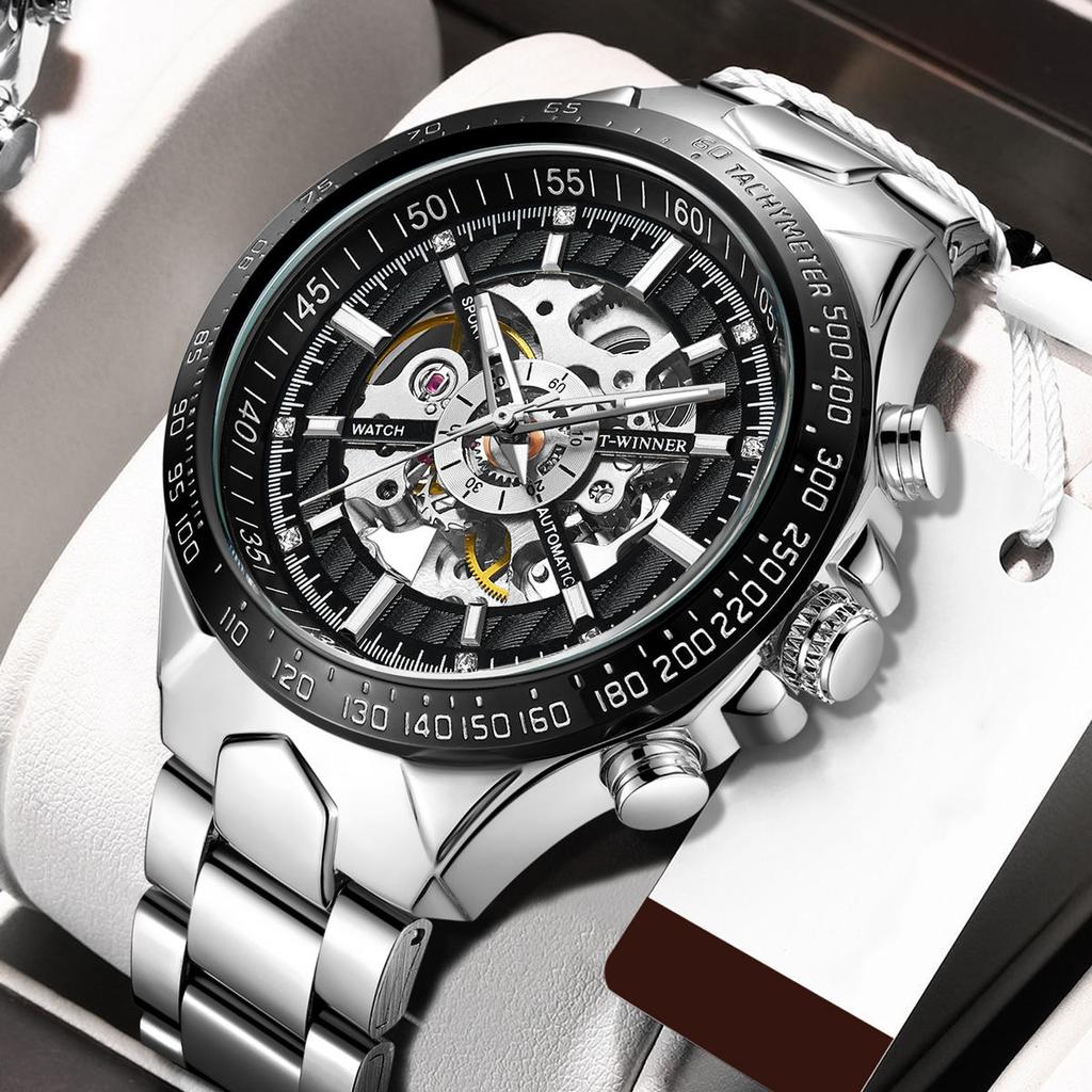 Vollautomatische mechanische Herrenuhr mit Hohlgehäuse, wasserdicht, leuchtende Diamantuhr, europäischer und amerikanischer Stil, vollautomatische mechanische Herrenuhr