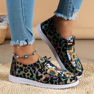Moda Kobieta Płótno Miękka Podeszwa Casual Slip on Buty Komfort Lekkie Oddychające Damskie Płaskie Buty Z Nadrukiem W Panterkę Duże Rozmiary Płaskie Buty