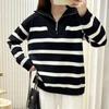 Maglione da Donna Casual Largo con Collo Alto e Zip a Strisce Lavorato a Maglia Pullover Autunno Inverno Top Caldi Maglieria Primaverile