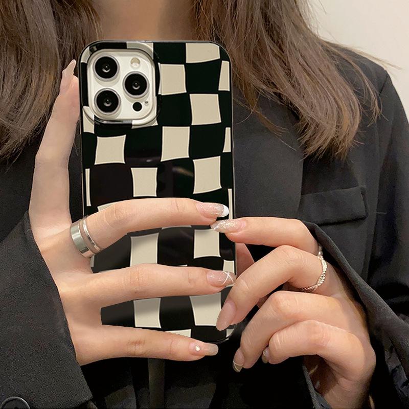 Checkerboard IPhone 16 Mobile Phone Case 13 Protective Case 15pro Max Silicone XR Suitable for 8p Soft 14