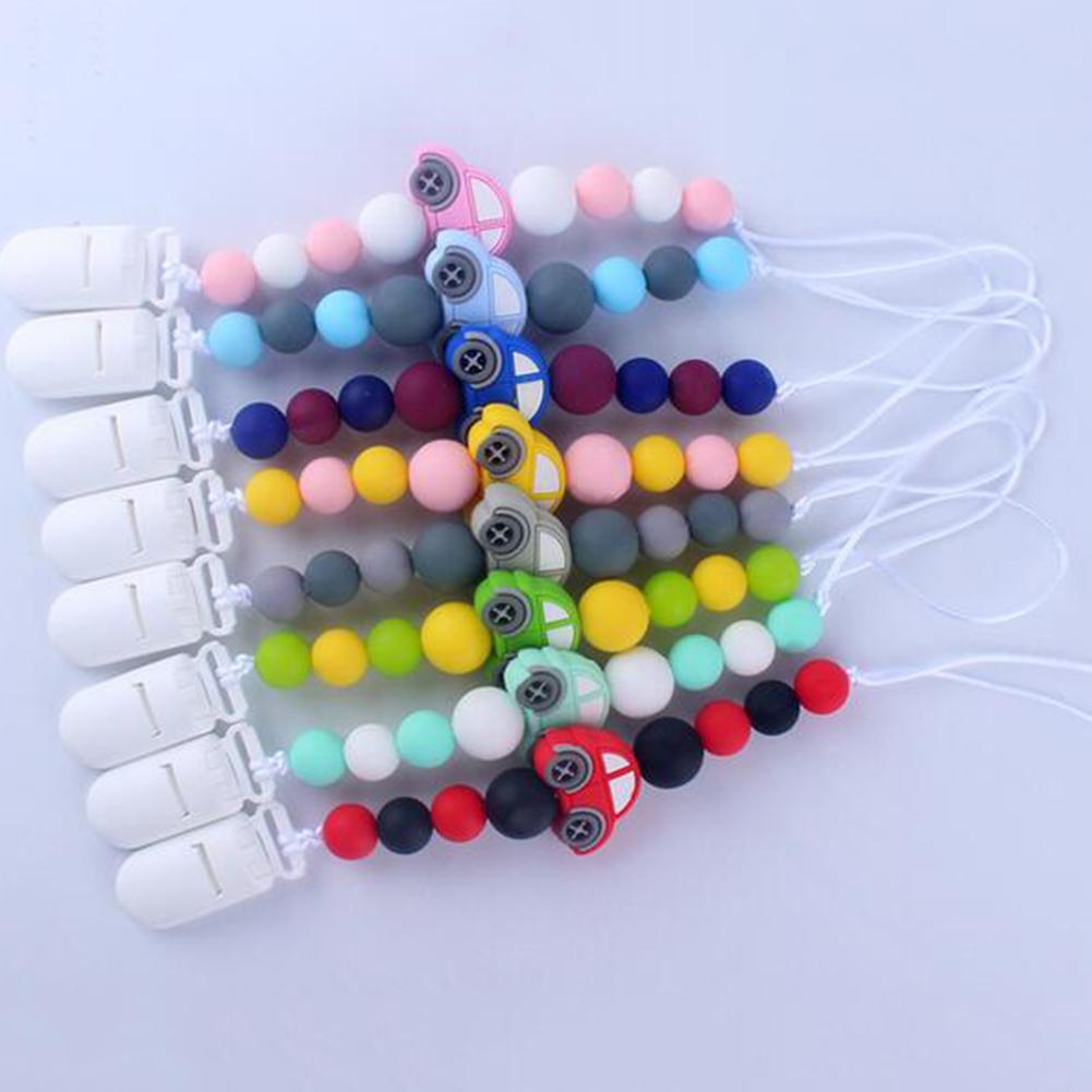 Dětské oblečení Dětská silikonová kousátka do auta Korálky na cumlíky Maketa klipu Řetízek na dudlík Žvýkací hračka