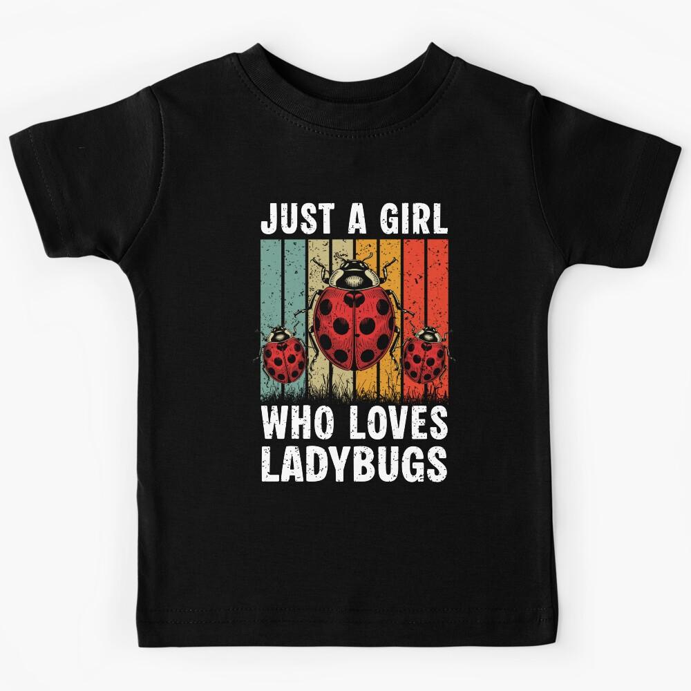 Just A Girl Who Loves Ladybugs Cute Insect Retro Sunset Graphic Kids T-Shirt 120