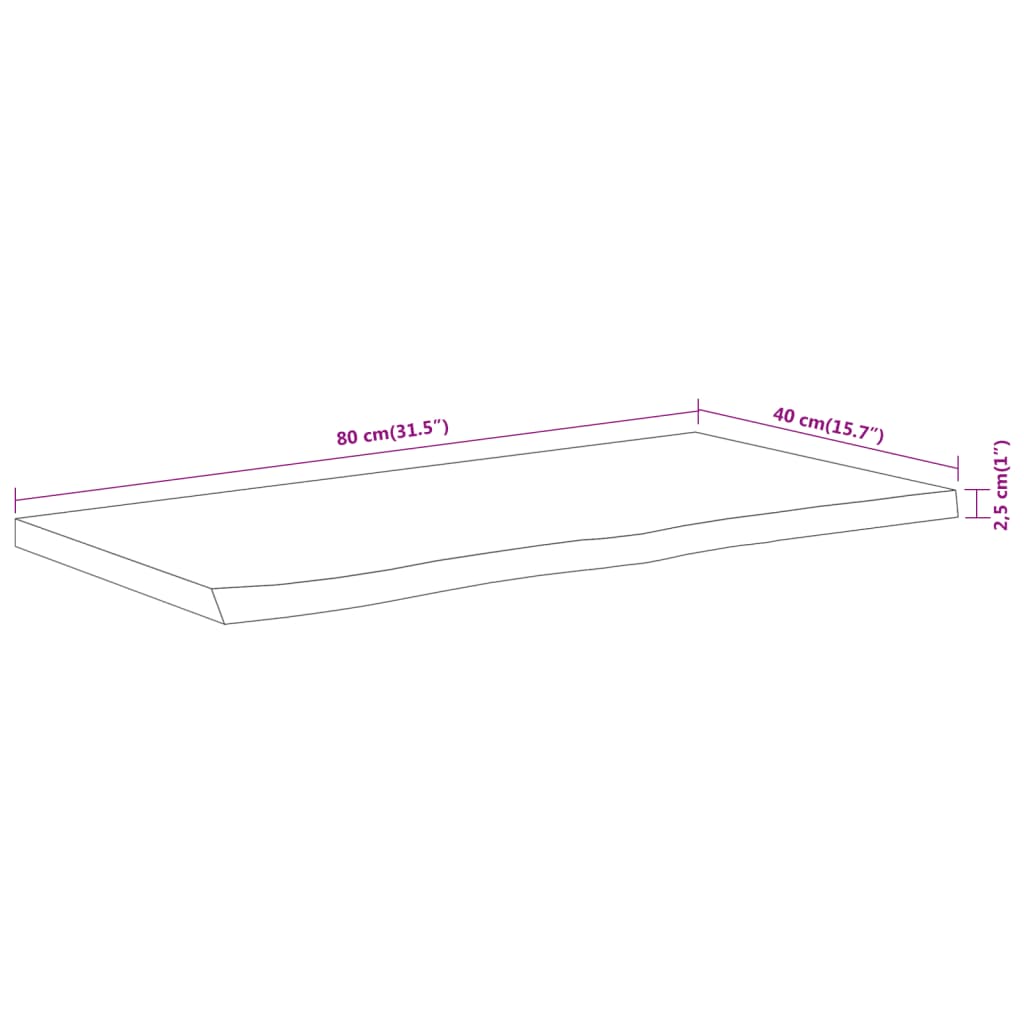 Table Top 80 x 40 x 2.5 cm Rectangular Solid Acacia Wood with Natural Edge