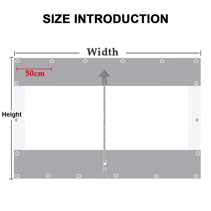 Customize Heavy Duty Zipper Tarpaulin with Twist Locks Outdoor Pergola See Though Tarp Door Curtain Gazebo Windproof Screen