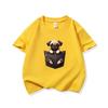 Kids Cotton T Shirt Cute Pocket Pug Puppy Dog Graphic Crew Neck Short Sleeve Tee Casual Breathable Boys Girls Summer Tops