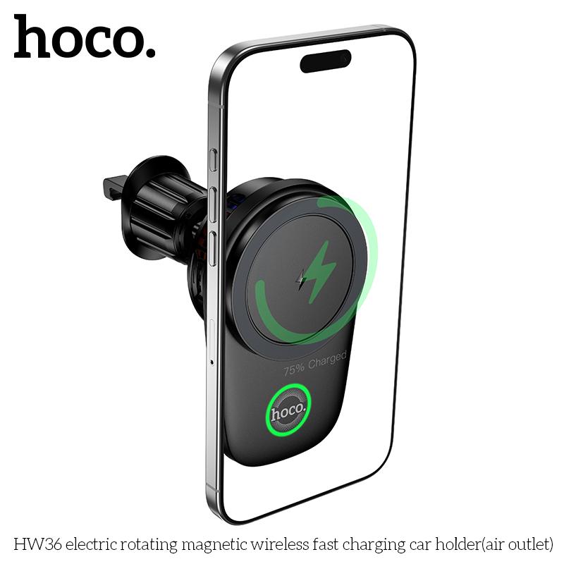 Hoco HW36 15W MagSafe Car Wireless Charger, Electric Rotating Air Vent Phone Mount