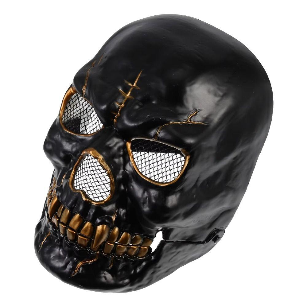 Masque de Crâne à Bouche Mobile Effet Sanglant Casque de Crâne Effrayant Réglable pour Femmes Hommes