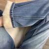 Women's High-Waisted Retro Blue Fleece-Lined Wide-Leg Jeans for Autumn and Winter