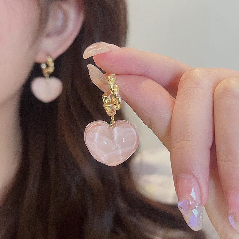 925 Silver Pink Heart Flower Butterfly Tassel Earrings - Sweet, Elegant, and Whimsical Design