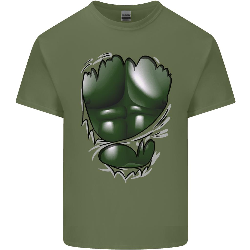 Gym Green Torso Ripped Muscles Effect Unisexs Light Cotton TShirt