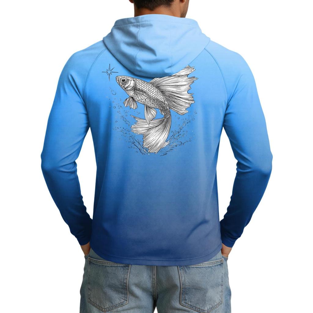 Men's 50 Plus Sun Hooded Shirt Long Sleeve Lightweight Stretch Outdoor Fishing Athletic Top