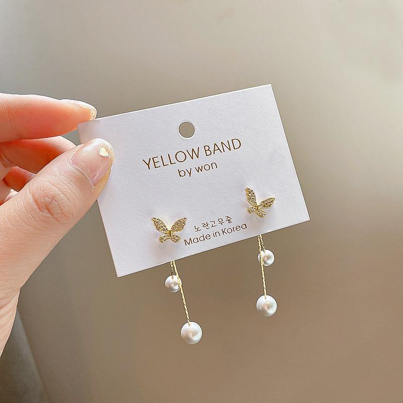 2022 Inlaid Zircon Butterfly Earrings Delicate Simple Golden Butterfly Earrings Personalized Zircon Earrings Anniversary Gift