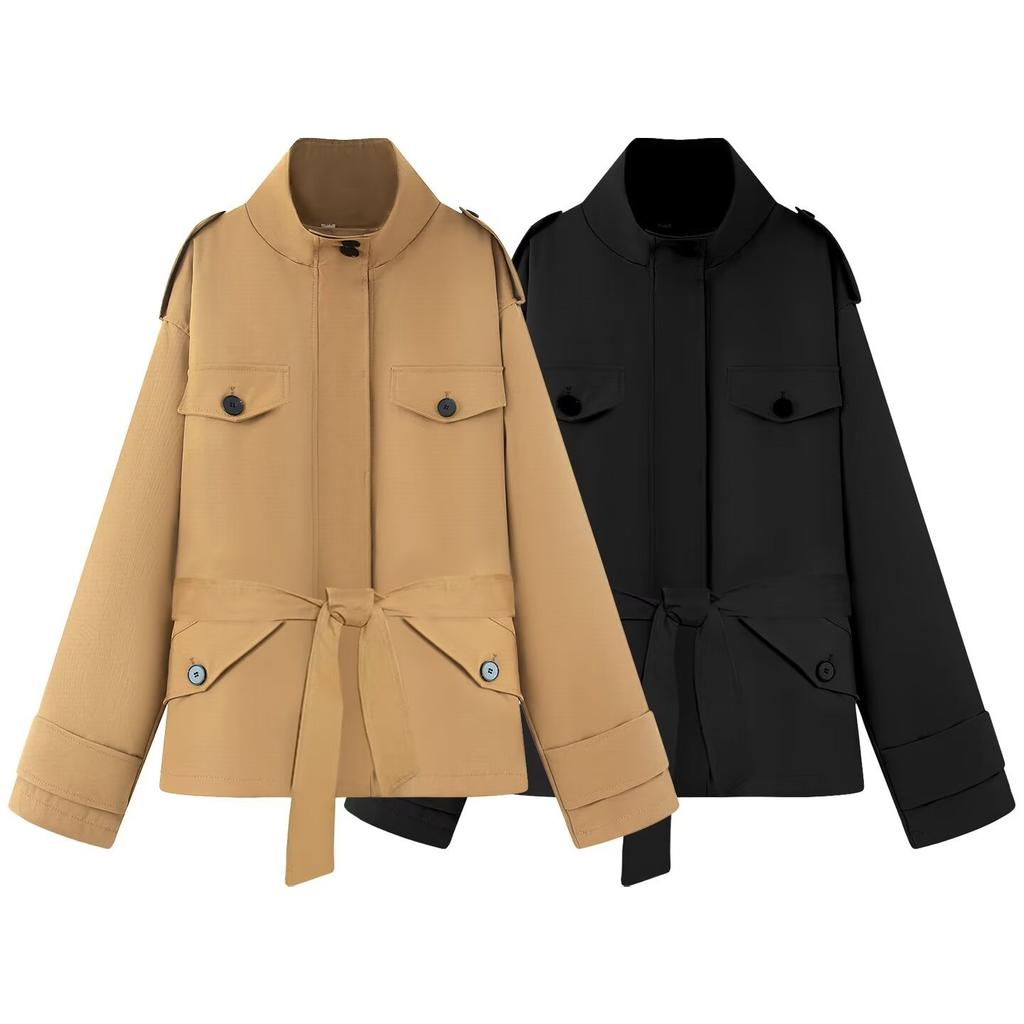 Autumn new temperament simple fashion belt stand-up collar trench coat 5320888
