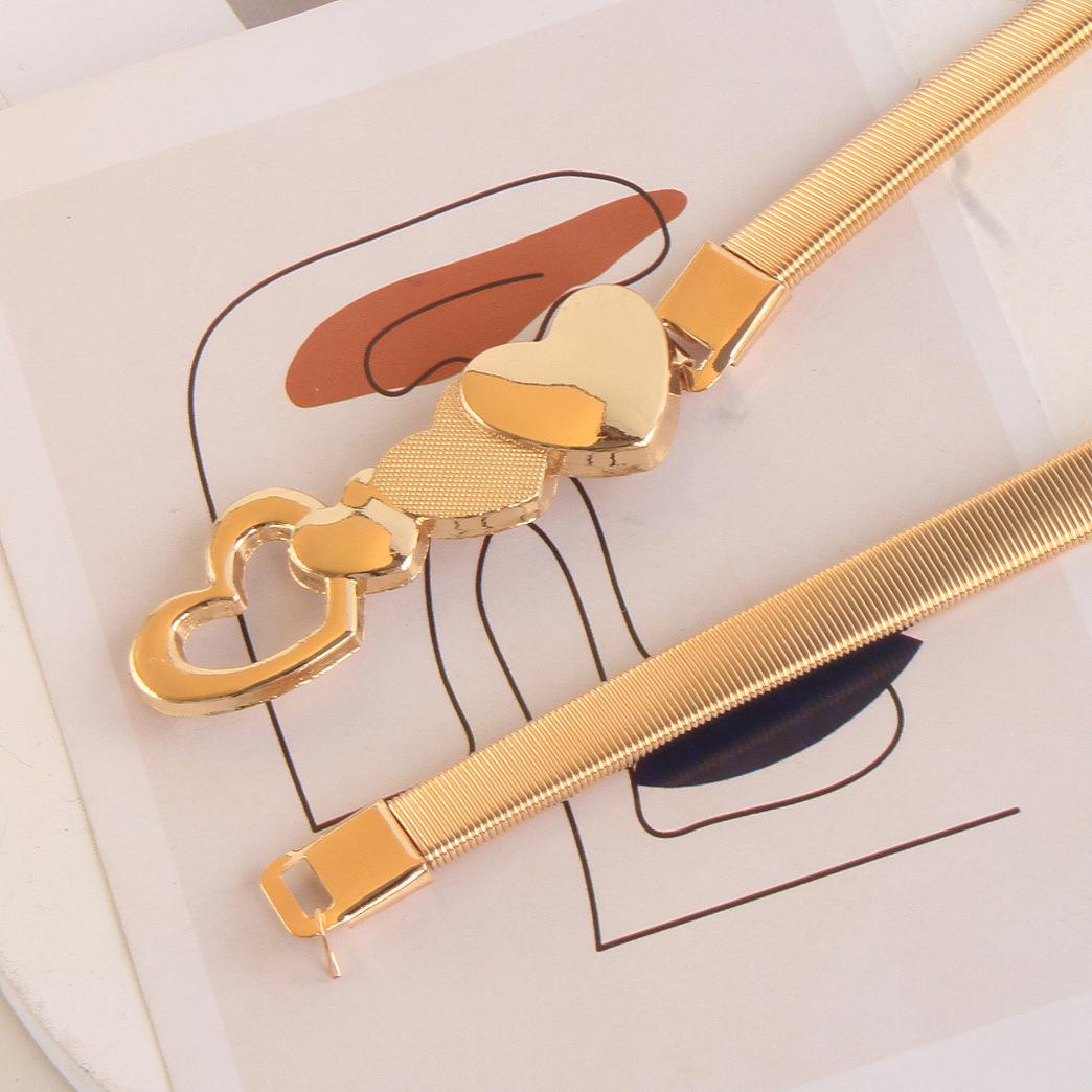 

Женский тонкий металлический эластичный пояс с украшением в виде розовой цепочки на талии - идеально подходит для юбок и платьев