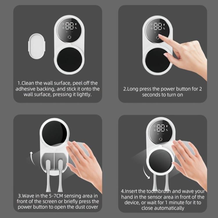 Smart Toothbrush Sanitizer Air Dryer with LED Screen USB-Powered Wall-Mounted Dental Device 24H Automatic Operation