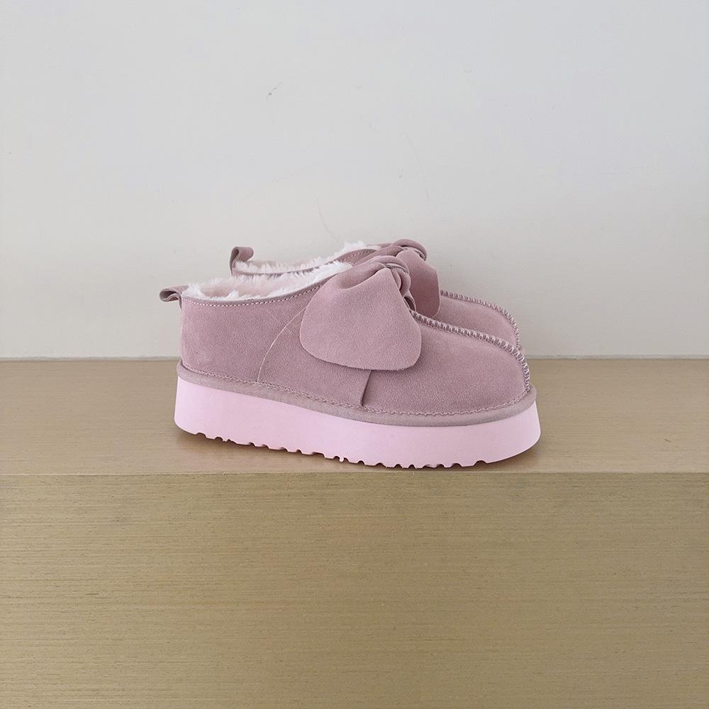Women's Winter Bow-Head Cotton Slippers, Outdoor Velvet Thick-Soled Snow Boots.