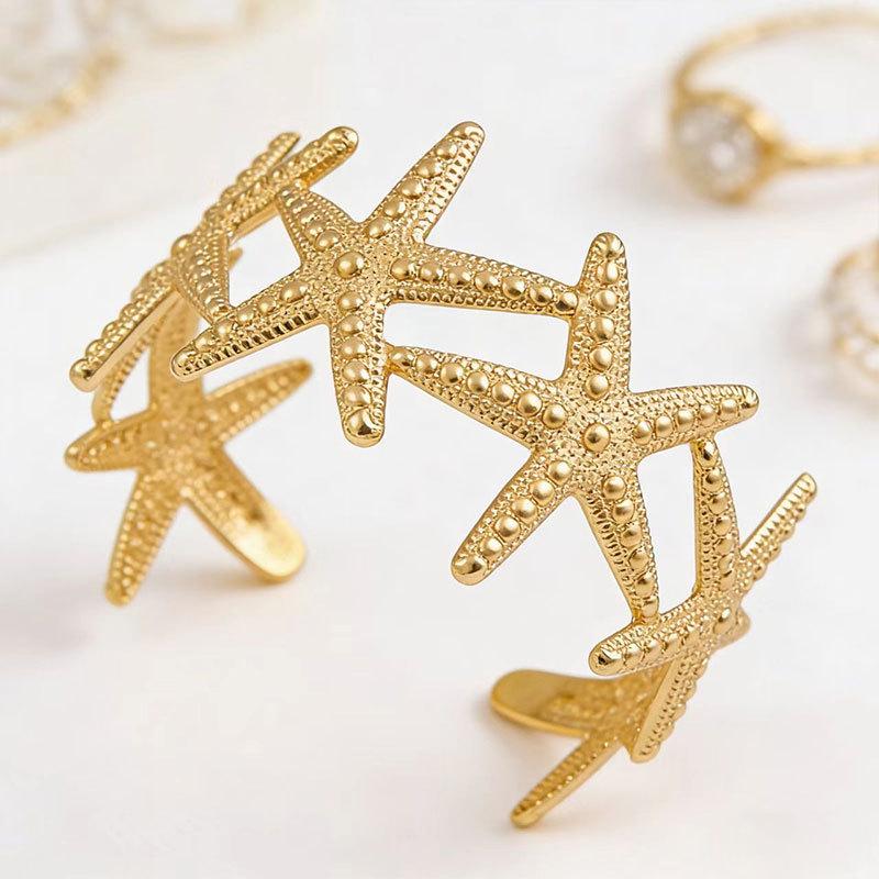 Bohemian Starfish Flower Open Cuff Bracelet for Women – Ocean Beach Style