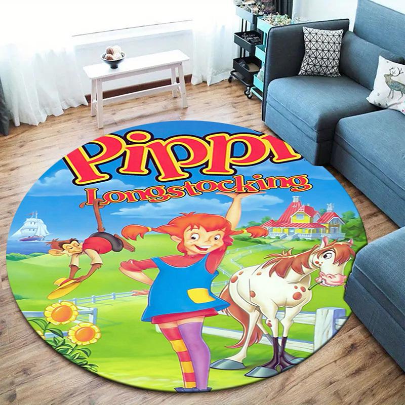 Pippi Longstocking Round Area Rug,Carpet Rug for Living Room Bedroom Sofa Playroom Decor,Non-slip Floor Mat
