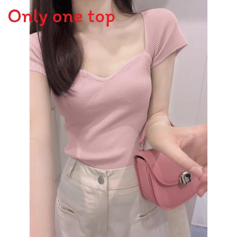 Oversize T Shirt For Women With Square Neck And Embroidery In Pure Color Style For Summer