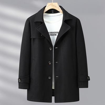 Mid-length Woolen Autumn and Winter Plus Size Men's Fat Plus Fat To Increase Casual Double-sided Woolen Suit Jacket Windbreaker