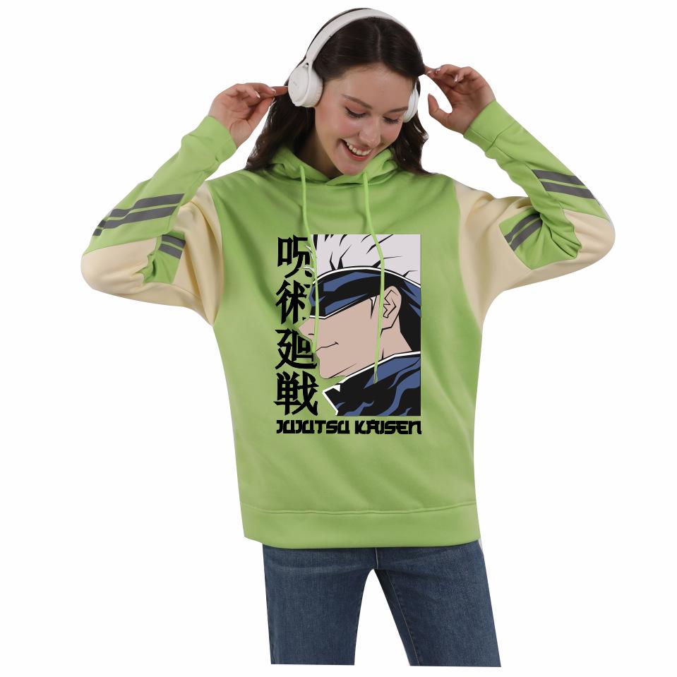 Jujutsu Kaisen Men’s European & American Patchwork Hooded Sweatshirt