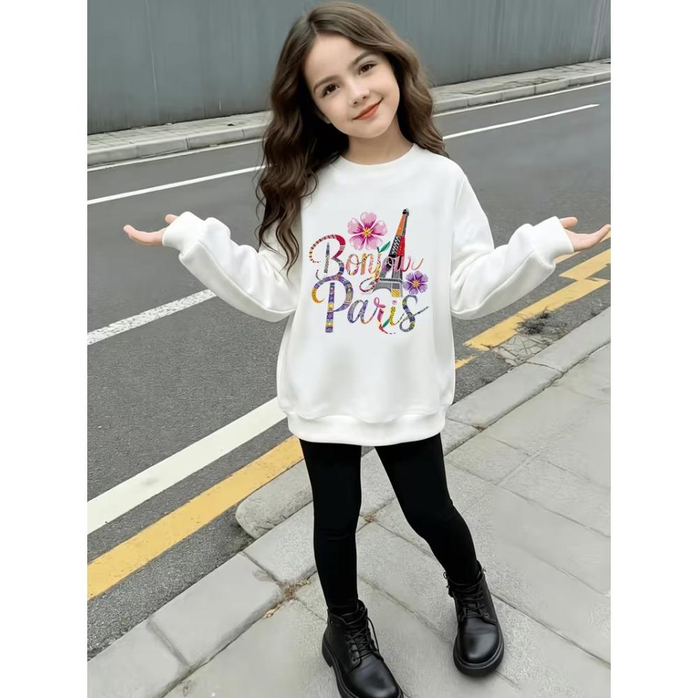 Girls' Halloween Casual Comfortable Soft Loose Pullover Sweatshirt and Leggings 2-Piece Set, New Autumn/Winter, Playful, Sweet and Cool Style