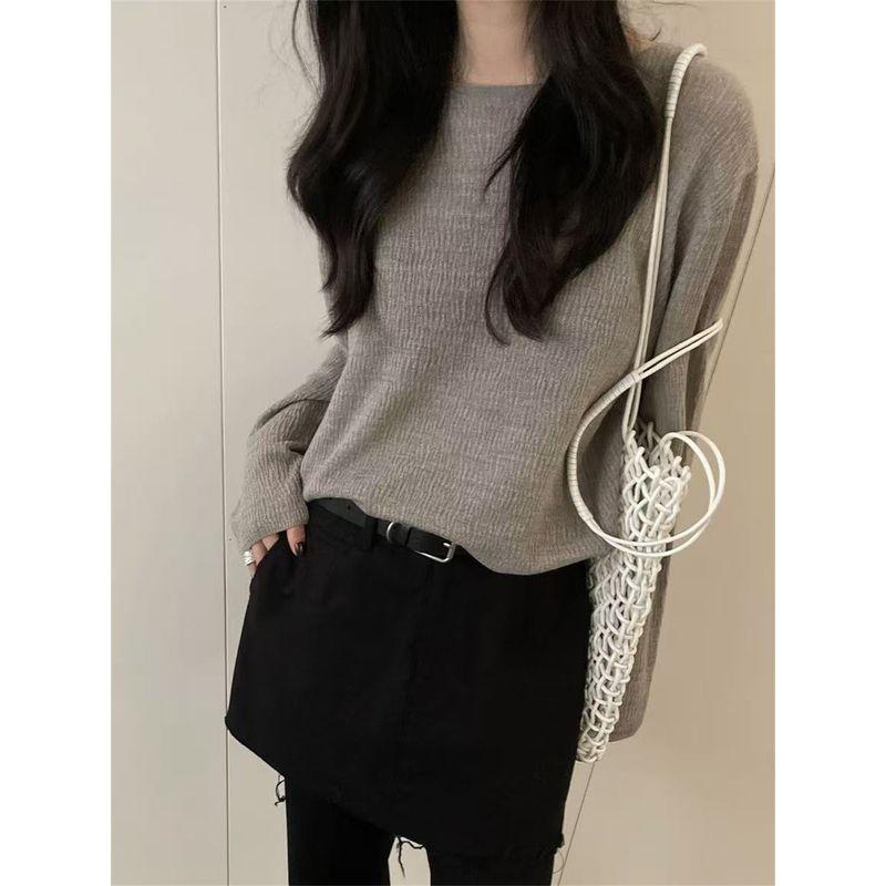 

Shine Early Autumn New Anti-Pilling Wool Texture Relaxed Feeling Light Soft Four Colors Knitwear Tops Pearl gray In Stock shoot me!!! One size