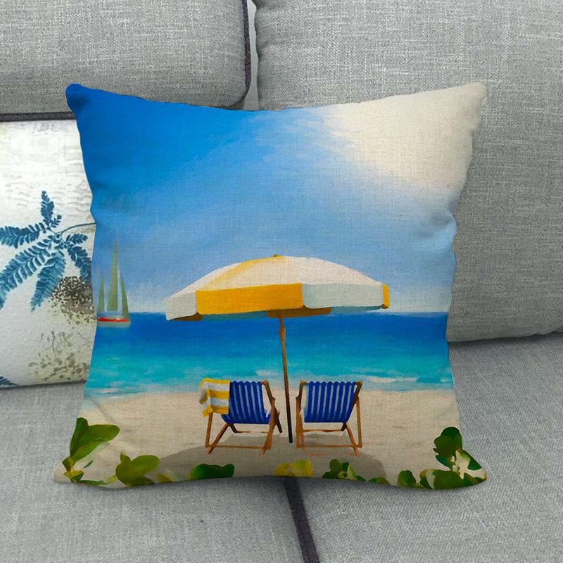 Cartoon Seaside Vacation Digital Printing Short Plush Pillow Covers Decorative For Car Sofa Office Cushion Cover Home Goods