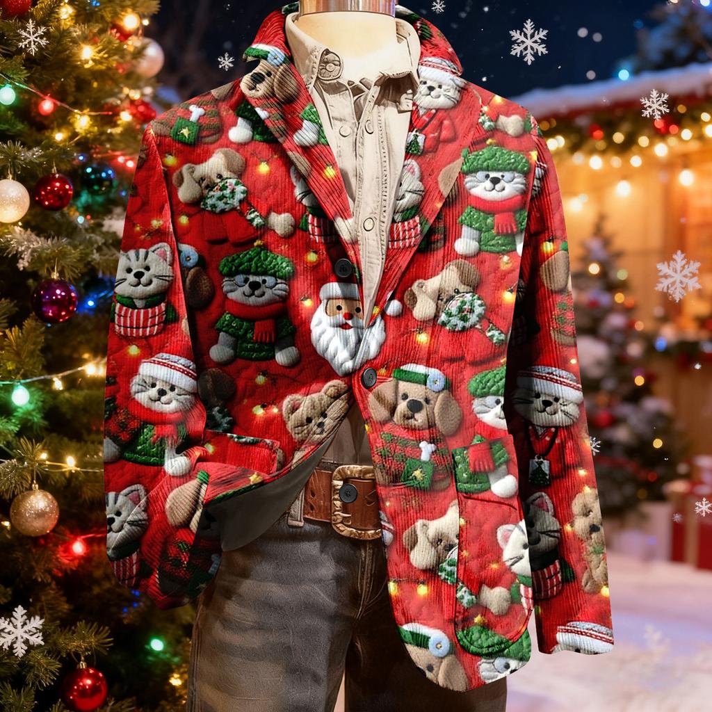 Herren Hässlicher Weihnachten Kord Warmtaschen Anzugjacke Strickjacke Herren Freizeitanzug