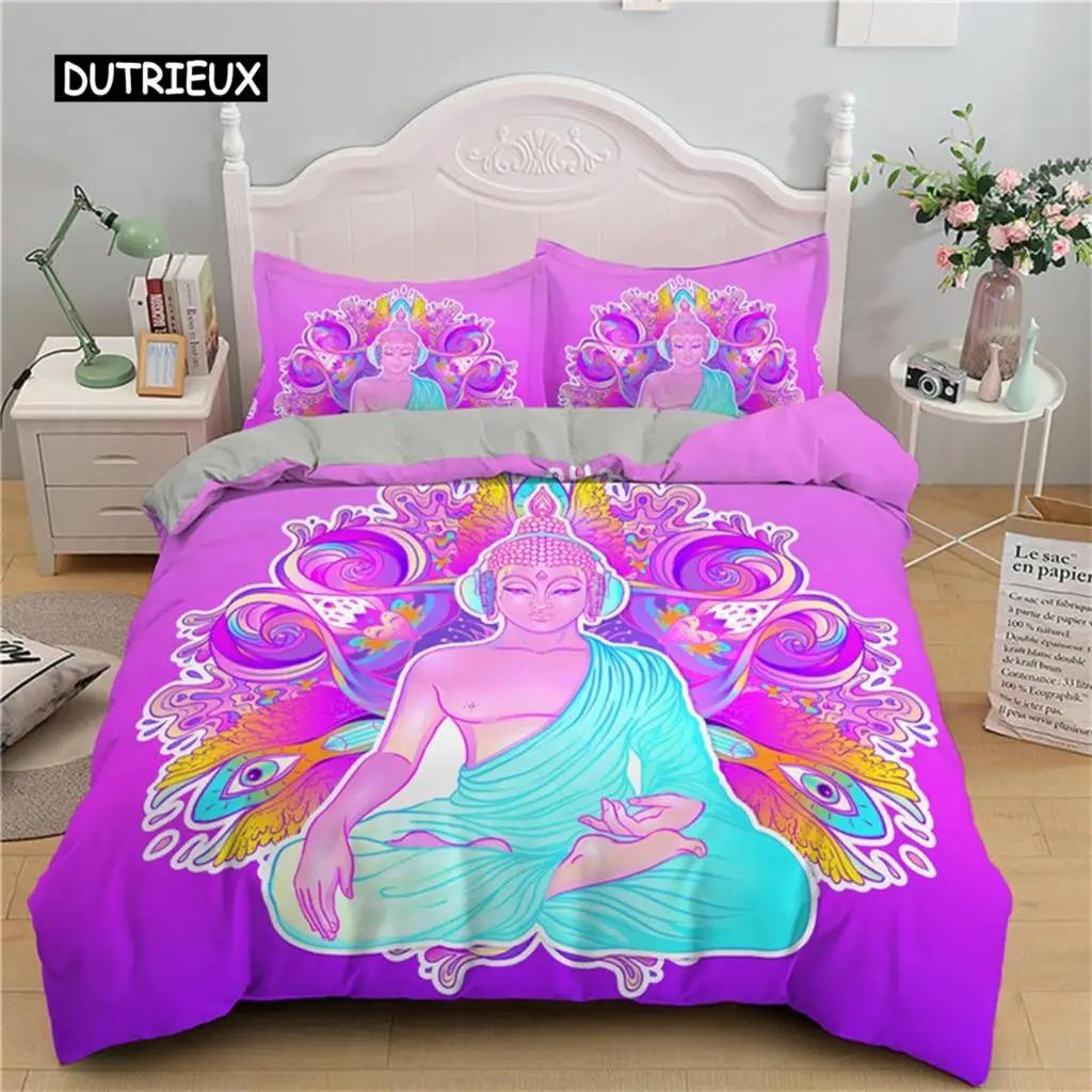 Comforter Fantasy Mushroom Boho Lord Buddha Floral Print Bedding Set Exotic Indian Style Polyester Comforter Bedroom Decorate