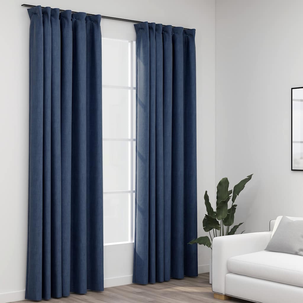 vidaXL Verdunkelungsvorhänge Haken Leinenoptik 2 Stk. Blau 140x245cm blau