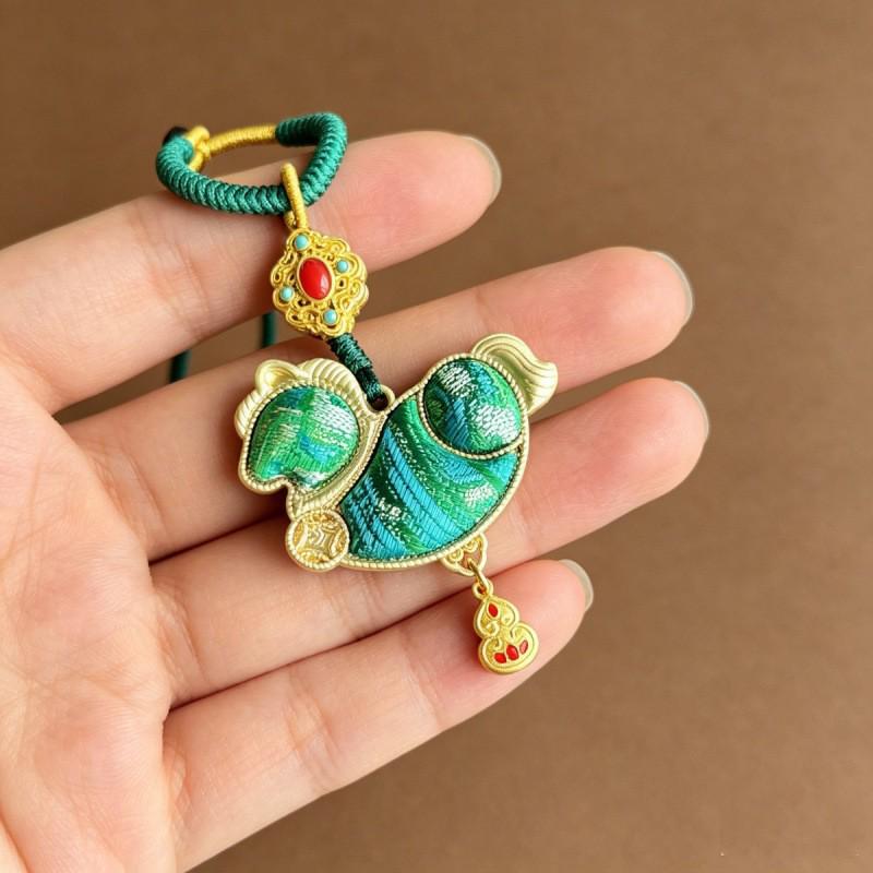 Pure Handmade Song Brocade Horse Pendant Charm – Double-Sided Fortune & Prosperity Tassel Ornament
