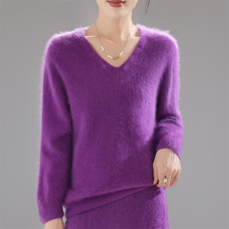 Autumn And Winter New Wool Pulling Knitted V-Neck Loose Sweater Top With Knitted Sweater Bottoming Shirt Casual
