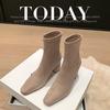 Intellectual Elegance Commuter High Heel Thin Boots 2025 Autumn and Winter New Small Square Head Side Zipper Elastic Bag Legs Short Boots Women