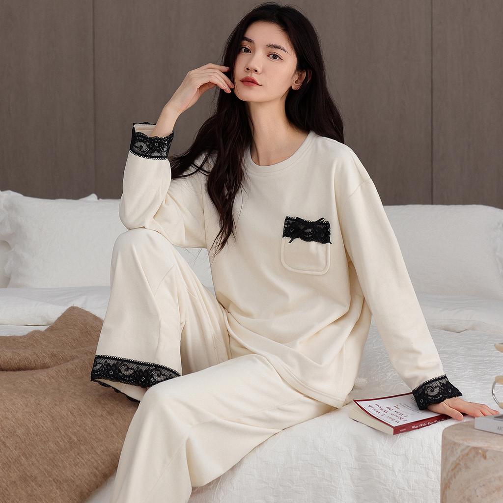 Pajamas Ladies Autumn And Winter Island Fleece Warm Long Sleeve Winter Thin Fleece Coral Fleece Loungewear Set