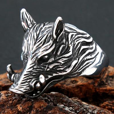 Gothic Edelstahl Wildschwein Ring Punk Hip Hop Nachtclub Wildschwein Tier Biker Ring Männer Mode Schmuck Dropshipping Shop