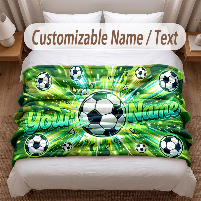 Soccer Theme Soft Blanket Personalized Custom Name Text Print Warm Blanket Home Sofa Bedroom Decor