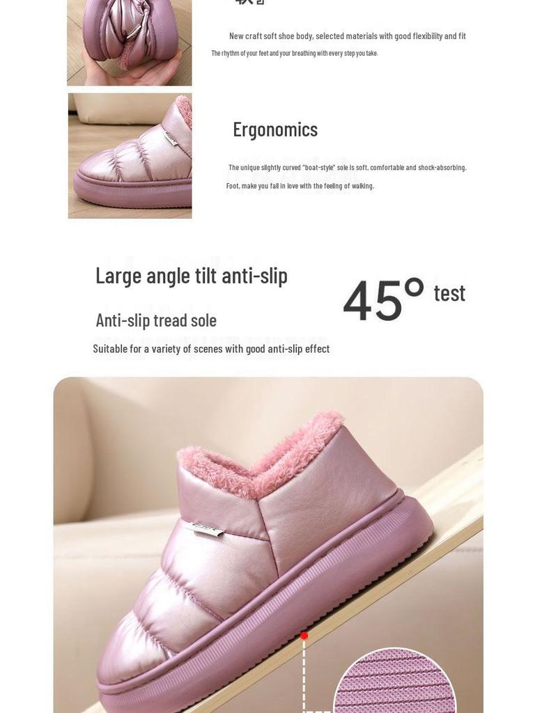 EVA Non-Slip Waterproof Plush High-Top Cotton Slippers for Men & Women - Thick Sole, Heel-Covered Design for Winter, Indoor/Outdoor Use